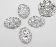 100 Clear Glitter Flatback Resin Oval Cabochon Pyramid Dotted Rhinestone 13X18mm