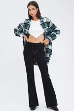 Green Check Long Print Jacket Long Sleeves - Size 14, Women's Shirt