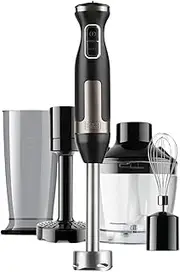 [BLACK+DECKER] Hand Blender BXHBA1500E | 1500 Watt | 20 Speeds | Turbo | Stainless Steel | Splash Guard | Includes Purée Attachment, Whisk, Chopper and Measuring Cup