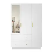 Mirrored Wardrobe Cabinet Dresser LED Bedroom Clothes Storage Organiser Cupboard Armoire Closet 3 Door 2 Drawer Shelf Full Length Mirror 120x50x180cm