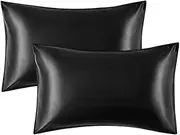 2 Pack Satin Pillowcases, Luxury and Silky Soft Travel Pillow Cases (Standard, Black)