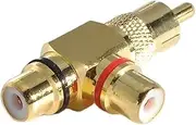 WLGQ AV one Male to Two Female Adapter, AV Male and Female Connector Brass Gold-Plated Amplifier Audio Multi-Source Access T Type