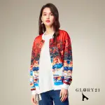 【GLORY21】速達-羅紋領拉鍊式印花外套(紅色)