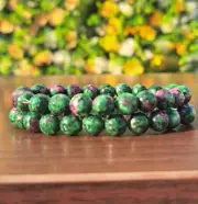 Natural Ruby Zoisite 8mm Beads Healing Reiki Handmade Stretch Courage Bracelet