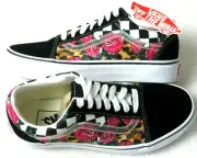 Vans Women's Old Skool Rose Animal Checkerboard Skate shoes Black Size 6.5 NIB