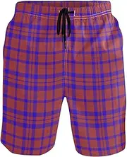 [GuoChe] Men's Swim Trunks Lattice Red Blue Quick Dry Swimwear Sports Running Swim Board Shorts Bathing Suits Mesh Lining