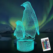 Penguin 3D Night Light for Kids, 16 Colors Changing Illusion Lamp with Remote Control Dimmable Function 4 Flashing Mode, Kids Bedroom Decor