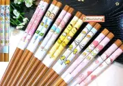 TWO Pairs Authentic Sanrio Wood Chopsticks 9" Japanese Chinese Bamboo Flatware