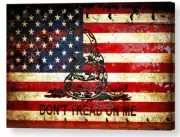 Don't Tread on Me - American Flag & Viper On Rusted Metal Door Print on Canvas
