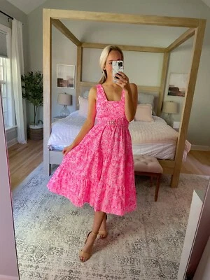 Lilly Pulitzer McKinnon Midi Dress 10 Pink BLOSSOM Foxy Llama Easter NWT