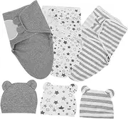 CHICAMPERA 3Sets Hat Soft Cotton Sleep Sack for Boys Unisex Design Versatile Receiving Blankets for Shower