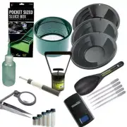 Gold Panning Kit Set 12" 10" 8" Black Gold Pans Mini Pocket Sluice Box & More