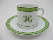 RAYNAUD TROPIC GREEN DEMITASSE CUP & SAUCER - Monogram - 2 3/8" 0509D