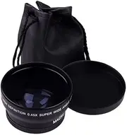 52MM Wide-Angle Mirror Macro Camera Additional Lens 0.45X0.45x undistorted Wide-Angle Macro 2-in-1, black