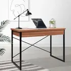 Office Computer Desk W/ Drawer Metal & Wooden Home Study Business Table Walnut