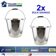 2x Stainless Steel Bucket with Handle 10ltr Heavy Duty Quality 10L Marine5419676