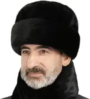 [SIQITECHUK] Winter Thickened Faux Fur Thermal Hat for Middle-Aged Elderly People Fluffy Dome Hat Cap Windproof Ear Warmer Hat for Hunting Skiing Skating Outdoor Sports