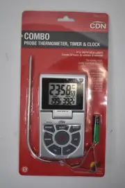 CDN Combo Probe Thermometer Timer & Clock Silver Programmable In Oven DTTC-S
