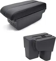 Car Armrest for Kia for Pegas 2017 2018 2019 2020 Auto Armrest Synthetic Material USB Arm Rest Storage Box Center Console Cushion Interior Car-Styling Car Arm Rest(F Black Thread)