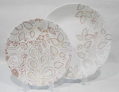 ❤️ NEW Corelle LEAF STITCH Choice: DINNER or LUNCH PLATE *Rustic Floral RED GRAY