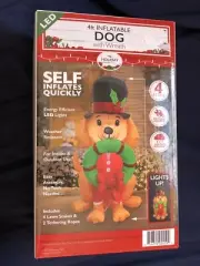 Christmas Inflatable Puppy Dog with Santa Hat 4' LED Light Up Outdoor / Indoor