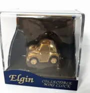 Elgin Mini Clock Volkswagen Beetle Bug CAR in Case Gold NEW Vintage