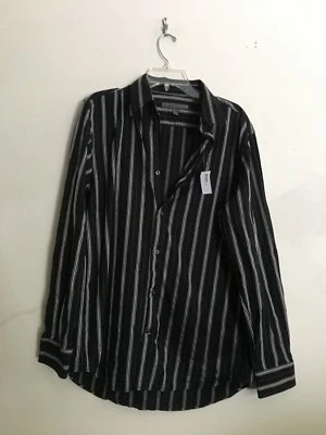 NWT Old Navy Size M Black Gray White Stripe Button down Men Shirt