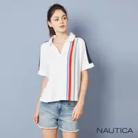 在飛比找momo購物網優惠-【NAUTICA】女裝 撞色休閒V領短袖POLO衫(白色)
