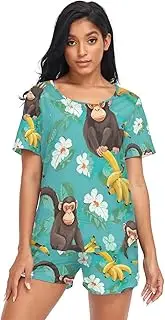 [RPLIFE] Funny Monkey Bananas Turquoise Lady Pajama Set, Lounge Set for Women, Funny Monkey Bananas Turquoise, Medium