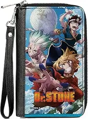 [Buckle-Down] Dr. Stone Wallet, Zip Around, Dr Stone Three Character Group Pose and Title Logo, Vegan Leather