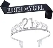 21st Birthday Sash and Tiara Crown Set Rhinestone Hair Comb for Birthday Queen Birthday Party Sash Accessory Party Decorative Sash Letter Printing