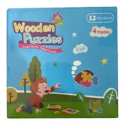 Wooden Animal Puzzle Set – 4 Toddler Puzzles with Carry Case (12M+)