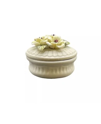 Victorian Trading Company Trinket Box Bisque Porcelain 3 Off White Flowers