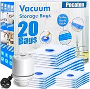 [Pocaton] 20 Pack Vacuum Storage Bags (5 Jumbo/5 Large/5 Medium/5 Small) with Prtable Electric Air Pump Vacuum Sealer Bags for Blanket, Clothes Storage, Duvets, Comforters, Pillows,Space Saver for Travelling