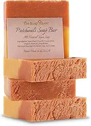 Patchouli Soap - 4 Large 4.5 oz Bars. Handmade in USA with 100% All Natural, Non-GMO ingredients (4 Bars, Patchouli Soap)