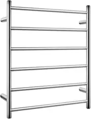 Electric Heated Towel Rack Wall Mounted Towel Rail 6 Bars Round (Brushed Nickel)