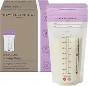 New Beginnings BPA-Free Breast Milk Storage Bags for Convenient Freezing, Transporting and Reheating, 25 Bags