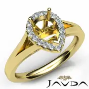 Pear Semi Mount Diamond Engagement Halo Pave Setting Ring 18k Yellow Gold 0.2Ctw