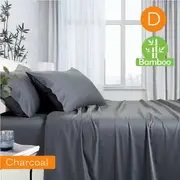1000TC Luxurious Bamboo Cotton Sheet Sets Fitted Flat Sheet Pillowcases All Size Charcoal / Double