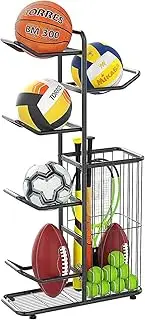 Fetking Ball Storage Rack Basketball Storage Holder Sports Equipment Storage Rack, Basketball Racks for Balls, 5-Balls Stand for Garage Basement Living Room