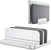 [Updated Dock Version] Vertical Laptop Stand OMOTON Double Desktop Stand Holder with Adjustable Dock (Up to 17.3 inch) Fits All MacBook/Surface/Samsung/HP/Dell/Chrome Book (Silver)