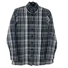 NWT Foxcroft Black White Silver Plaid Ruffle Collar Button Down Shirt Size Small