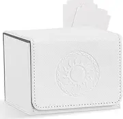 MTG Deck Box with 2 Dividers, Large Capacity Commander Deck Box Fits 100+ Double-Sleeved Cards, PU Leather Card Deck Box Compatible with Magic Commander YuGiOh TCG CCG, White & Sun