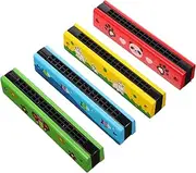 WESIEVYA 4pcs Wooden Harmonica Set Educational Cartoon Music Instruments for Lightweight and Portable for Home Use and Music Classes Develops Focus and Patience