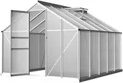 Green Fingers Greenhouse Polycarbonate Green House Garden Shed Walk-in Gardening Supplies Plant Stand Storage, 302 x 250cm Aluminium Frame with Lockable Door, Gutter System and Opening Roof Vents