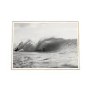 Galrie Stunning Black and White Surfing Photography - Surfing Big Break Art Print, Wood Frame, A2 42 x 60cm (16 x 24inch)