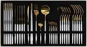 Cadence & Co 6 Place Setting Hemingway Cutlery-Dinner Knife Fork Spoon Teaspoon and Chopstick Set 30 Piece Matte-White/Gold