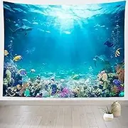 Loccor 7x5ft Fish Tank Tapestry Photo Backdrop Coral Turtle Photo Tapestries Wall Hanging Underwater Women Men Living Room College Dorm Apartment Home Bedroom Aesthetic Wall Art Mural