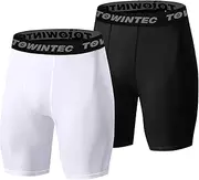 [Towintec] Men’s Compression Shorts with Pocket Sports Running Tights Pockets Underwear Athletic Workout Spandex Base Layer Short for Biker Basketball Volleyball Training
