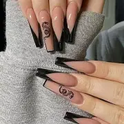 Press on Nails Long Acrylic Nails Coffin Fake Nails Black Nails with Dragon